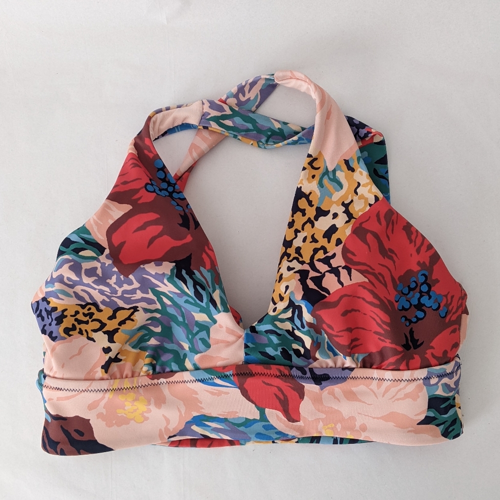 Athleta Small plunge floral bikini top cross back straps